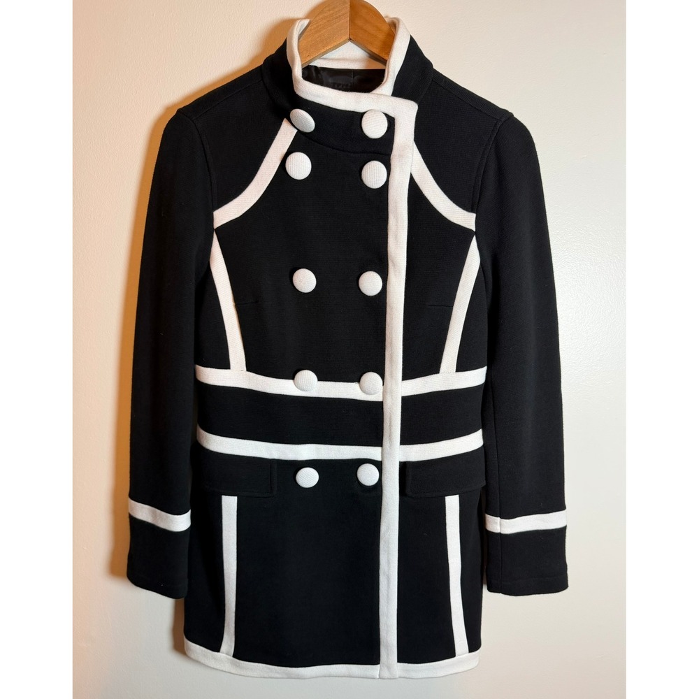 INC Black White Military Double Breasted Button Front Knit Jacket Small Capsule